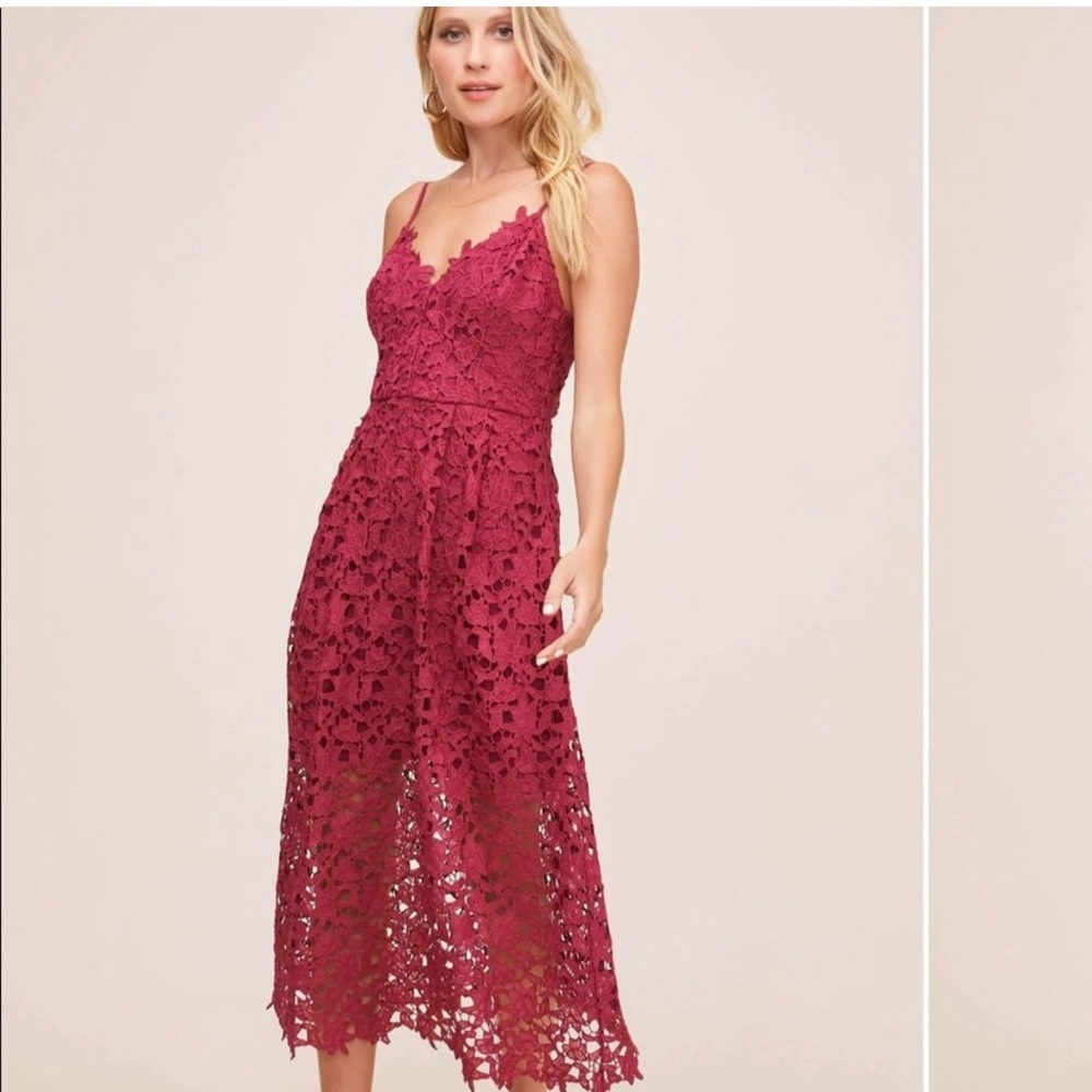 ASTR The Label from Revolve, lace A-line midi dress in berry, size medium